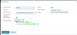 diferencia en pago