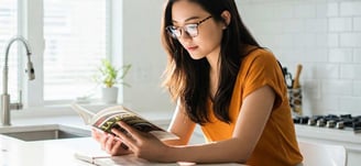 housewife reading a book