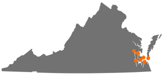 map of virginia with pins in hampton roads