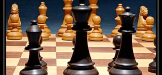 a chess game with a chess board and chess pieces