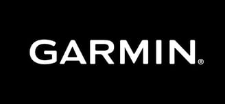 a black and white garmin logo on a black background