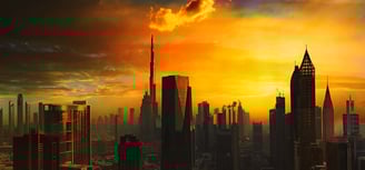 Dubai skyscraper, United Arab Emirates. Skyscraper is a tall, multistoried building. It is located in Dubai, United Arab Emir