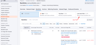 find lost and removed backlink opportunities with semrush.
