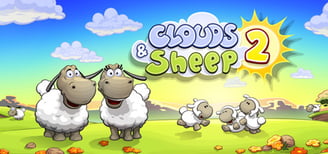 a group of sheeps in a field with clouds and sun