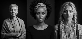 Kolme katsetta. Kolme tarinaa. Kolme totuutta, jotka haluavat tulla nähdyiksi. Tekoälytaide | Voimaannuttavat muotokuvat | © 