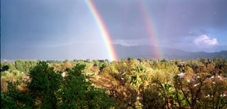 A photo of a double rainbow captured on 35mm film