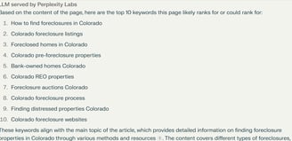 Using an AI prompt to find relevant keywords a page could rank for
