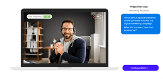 A candidate responding to an AI-powered video interview on their laptop, showing intuitive and accessible remote assessment