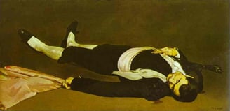 a painting of a man laying on the ground