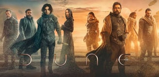 affiche de Dune première partie avec Léto et Paul Atréides, Stilgar, Dame Jessica, Zendaya