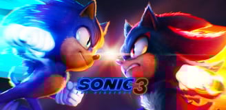 Imagem de Sonic vs Shadow, um avançando um no outro com uma pose de luta, ambos com as mão fechadas preparando um soco.