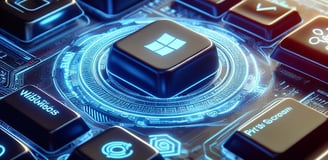 a computer keyboard with a blue light on it highlighting the Windows button