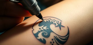 a person is using a pen and ink on a tattoo
