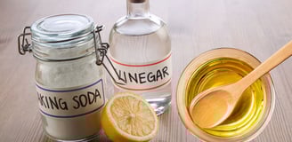 a bottle of vinegar and baking soda and cooking oil
