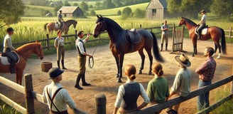 a group of people standing around a horse