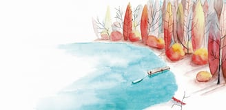 a watercolour representing a winter lake