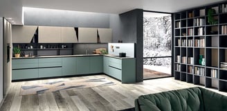 a kitchen with a couch and a couch