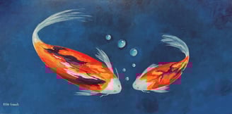 Abstract colourful koi fish painting