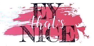 pink paint splatter behind text which reads Ey That's Nice the company name