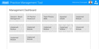 Practice Management Tool, Demand Bench Mgmt, Appraisal, Tech & Primary Skill, Mgmt Dashboard