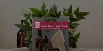 Product Registration Qatar Logo and Slogan with Sustainable and Safe Products in the background