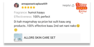 Shopee shoppers share glowing reviews and results after using Allors Skincare.