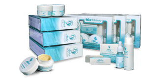 A collection of Allors skincare products, including creams, soaps, and serums, showcasing vibrant packaging and promotional