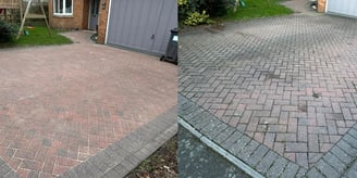 before and after pics of a driveway after its beeen pressure washed