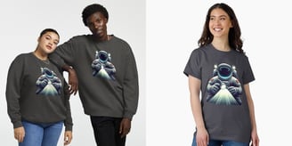 Examples of sweaters & t-shirts sold on Simca's Online Store..
