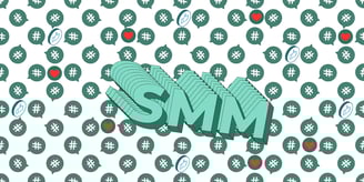A stylized graphic featuring the large 3D letters “SMM” against a repeating background of speech bubbles.