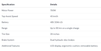 DYU King 750 Fat specifications