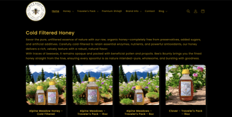 A website design of Bee's Bounty Delights.