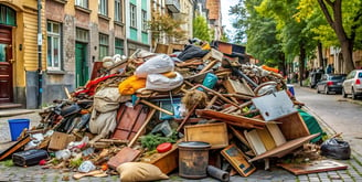 Ein rießen Haufen Müll mitten auf der Straße