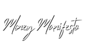 on the table. Text overlay reads: "The Main Character Money Manifesto."