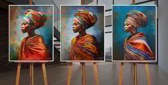 Painting of three sisters standing on easels in a modern interior painted by artist Martin Osner