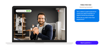 A candidate responding to an AI-powered video interview on their laptop, showing intuitive and accessible remote assessment