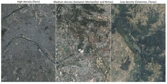 Photos illustrating variations in population density in France