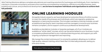 Screenshot of 1664 Training Solutions' services page to show copy