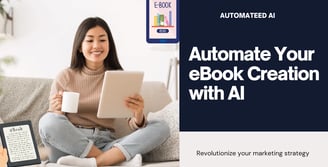 a woman sitting on a couch with a tablet with reading an eBook and a text saying Automateed AI