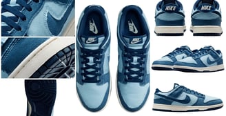 a collage of different types of sneakers, Nike Dunk Low SE Dusted Clay Denim