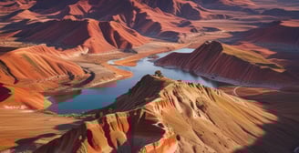 uma cadeia de montanhas com um lago e montanhas ao fundo