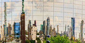 Rotterdam city view through reflection