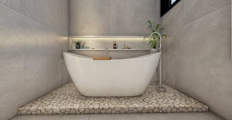 Projeto moderno residencial de interiores, banheiro em Hortolândia - Aborin Arquitetura