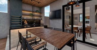 Projeto moderno residencial de interiores área gourmet e piscina Hortolândia - Aborin Arquitetura