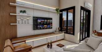 Projeto moderno residencial de interiores de sala, Hortolândia - Aborin Arquitetura