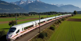 trem moderno numa paisagem europeia