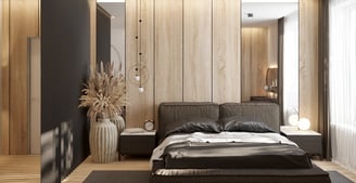 a bedroom with a bed and a large bed