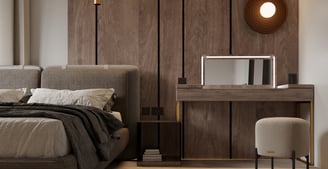 a bedroom with a bed and a desk