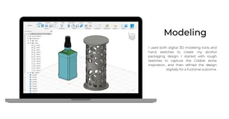 3D model of alcohol packaging inspired by cobblestone shapes, created using CAD software.