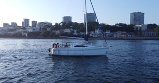 Sailing on private sail boat tour along Douro River in Porto, Portugal